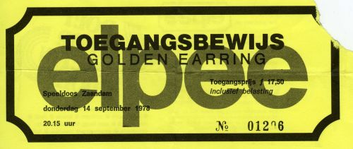 Golden Earring ticket#1206 September 14, 1978 Zaandam - Speeldoos